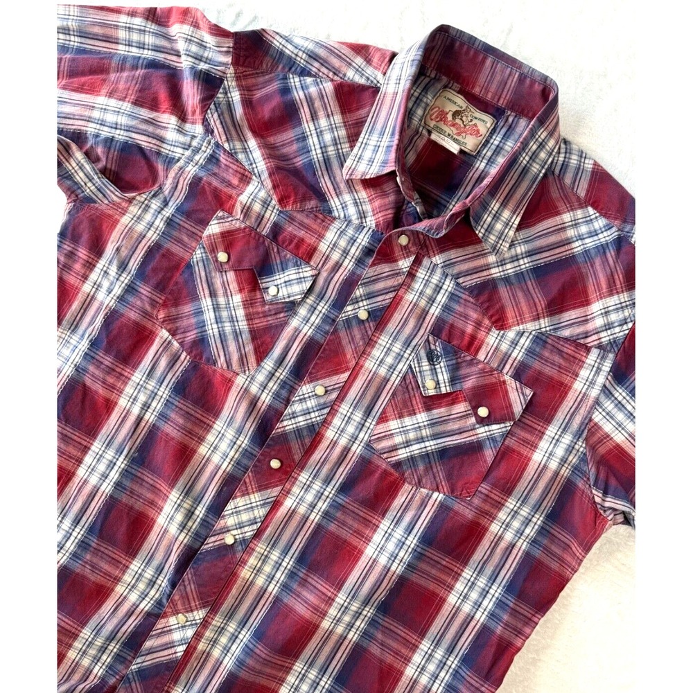 Vintage Wrangler Pearl Snap Shirt Mens‎ Sz Large Plaid Purple Cowboy Western